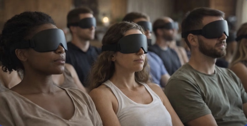Participants practising blindfold perception